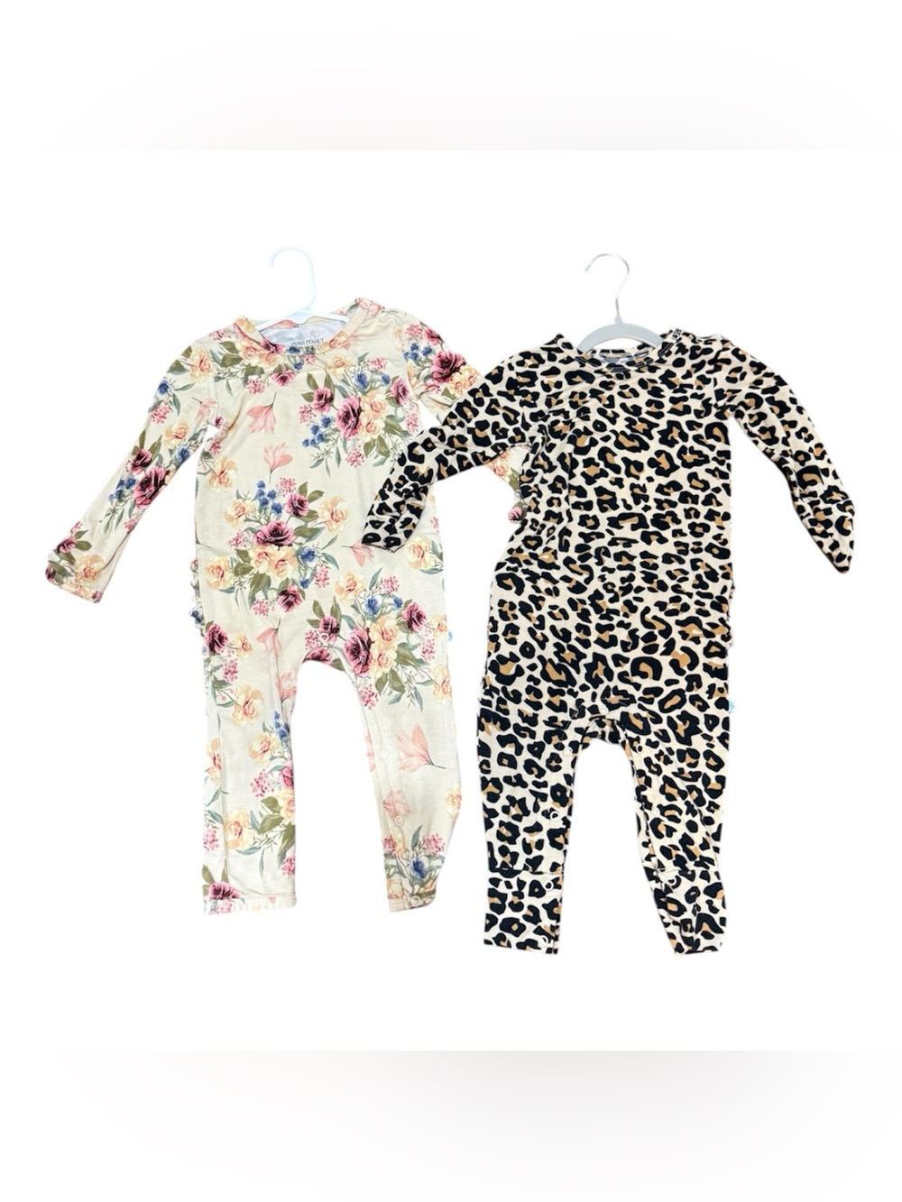 Posh Peanut bundle of 3 18-24m bamboo long sleeve onesies- floral and leopard - Picture 3 of 12